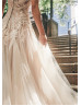 Strapless Beaded Ivory Lace Tulle Wedding Dress With Buttons